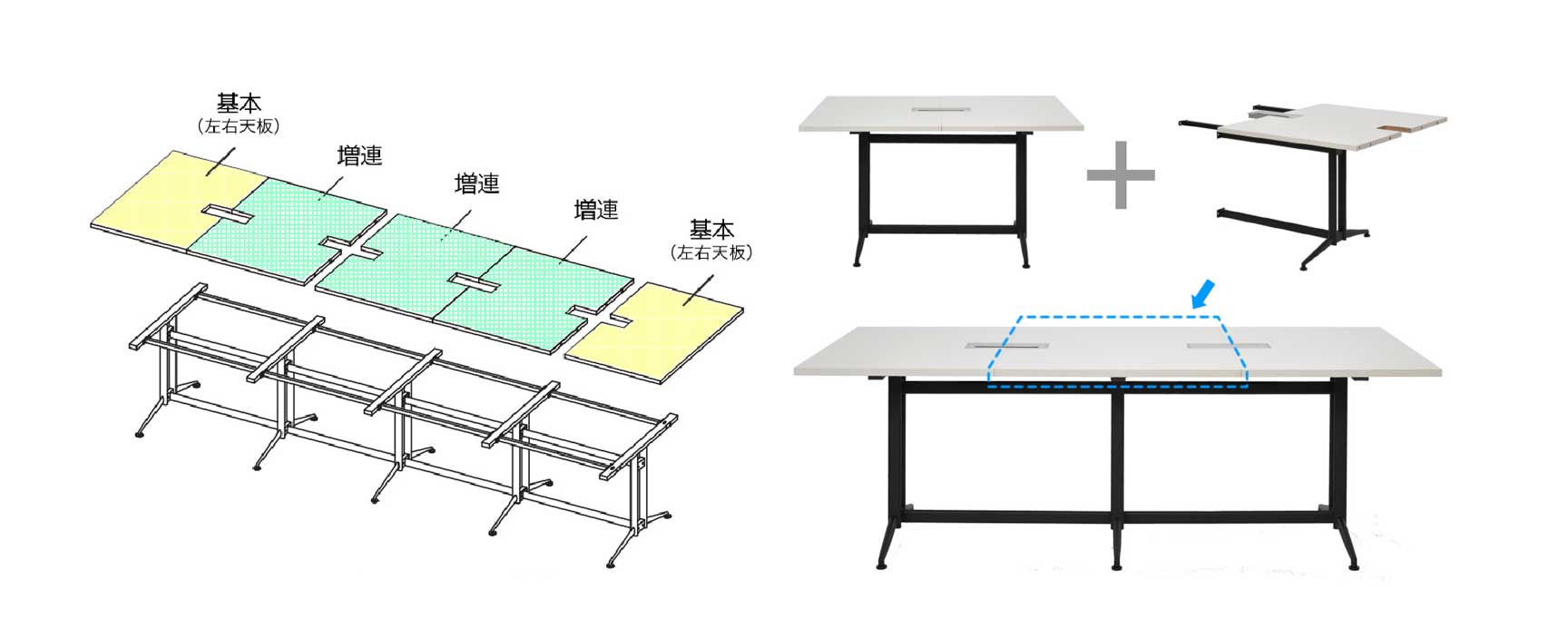 T字脚大会議テーブル連結イメージ