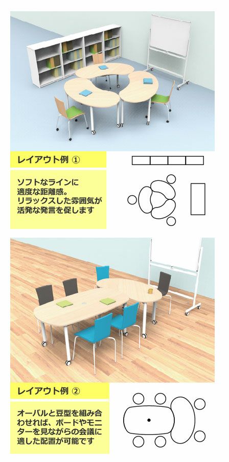 キャスターテーブル豆型ナチュラルRFCTT-WL1476BNNA | オフィス家具の 
