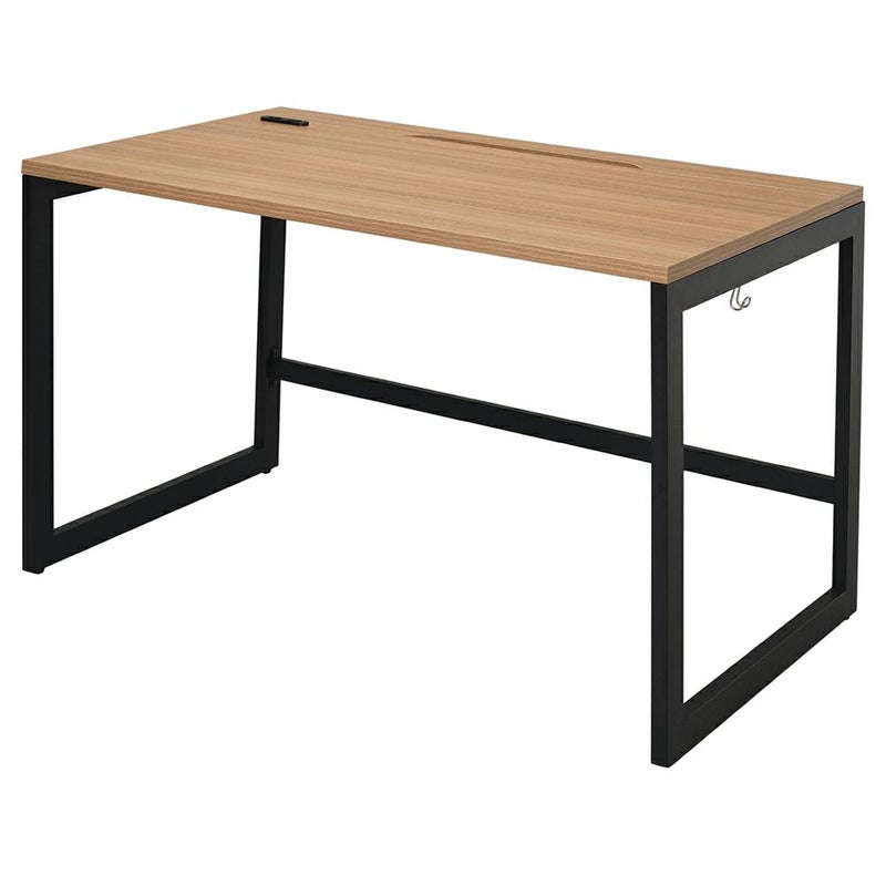 リスム ハイデスク W1200×D700ウォルナット×ブラック脚 2ヶ口コンセント付きRFFLD-1270DM-BL