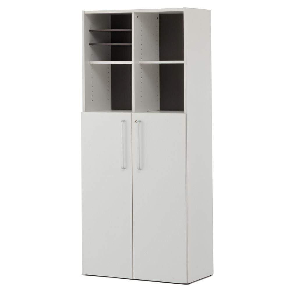 木製格子型シェルフ 2列5段 ホワイト共通扉付き グレーEバックSHWKS3-25LDWH2