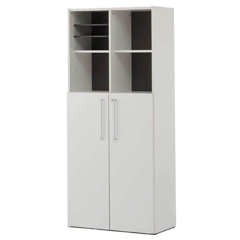 木製格子型シェルフ 2列5段 ホワイト共通扉付き グレーEバックSHWKS3-25LDWH2