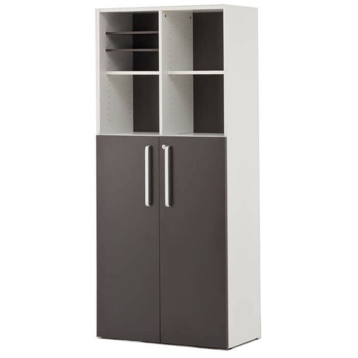 木製格子型シェルフ2列5段 グレーE共通扉付き グレーEバック SHWKS3-25LDGY2