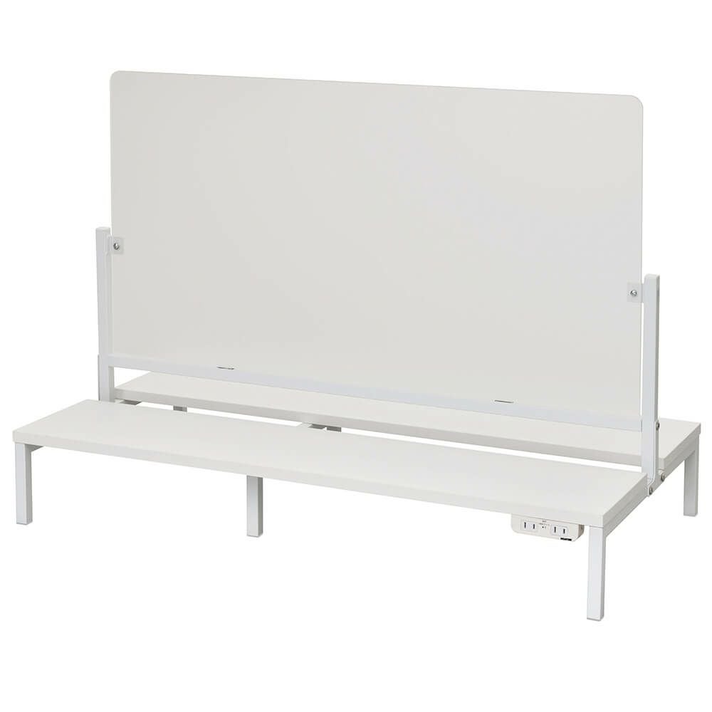 対面机上台　W950 ホワイト フロストパネル・2ヶ口コンセント2個付き