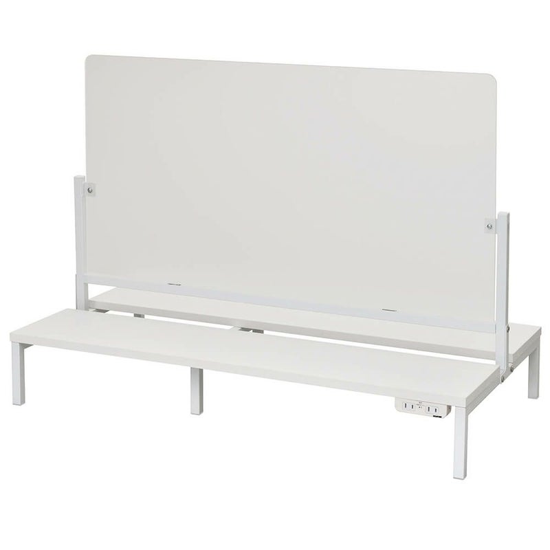 対面机上台　W950 ホワイト フロストパネル・2ヶ口コンセント2個付き