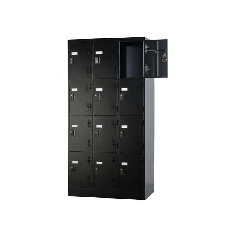 TLKシリーズスタンダードロッカー　12人用　3列4段 シリンダー錠 マットブラック◆TLK-S12-MB