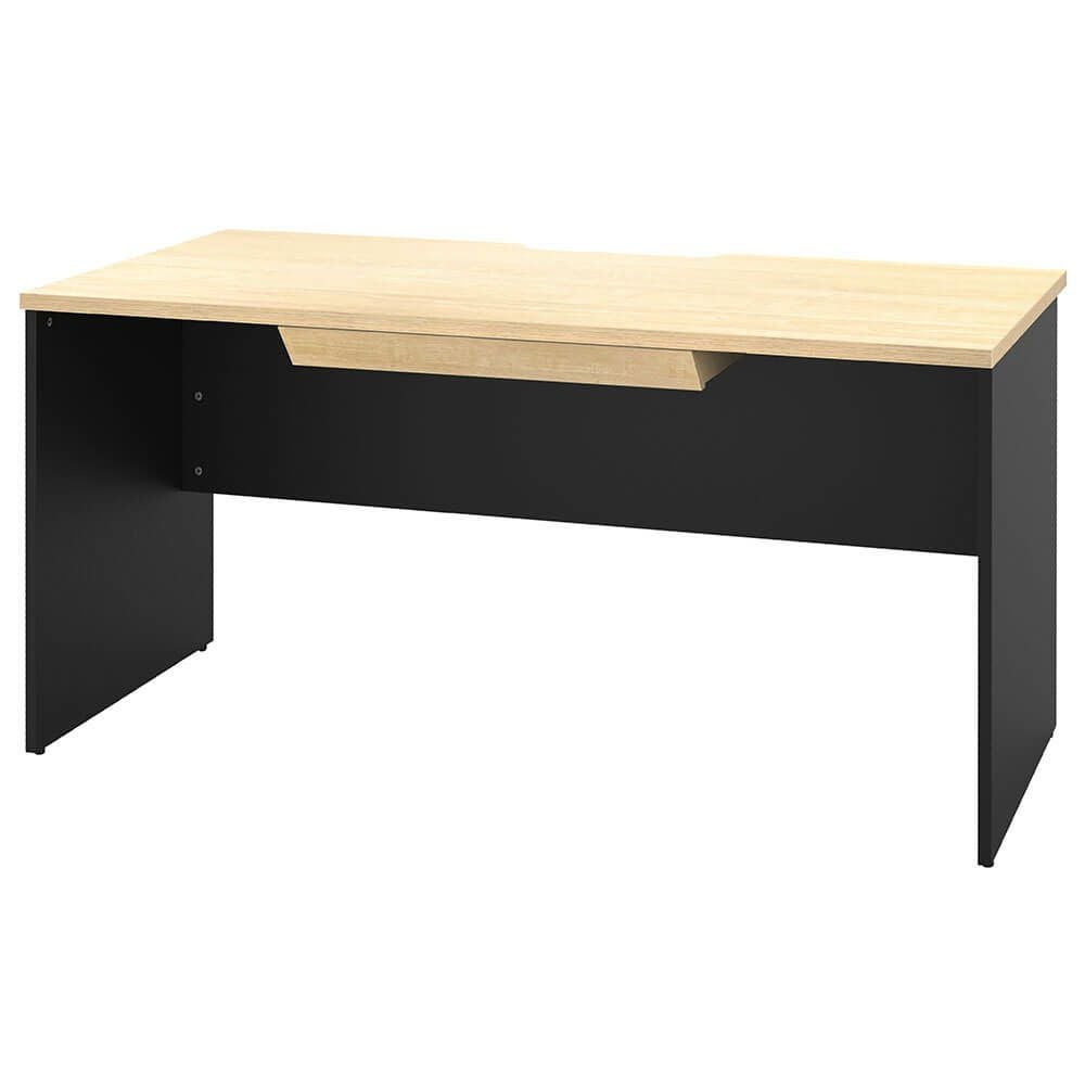 プラン木製デスク W1400×D700 ナチュラル×ブラック脚 引出付き