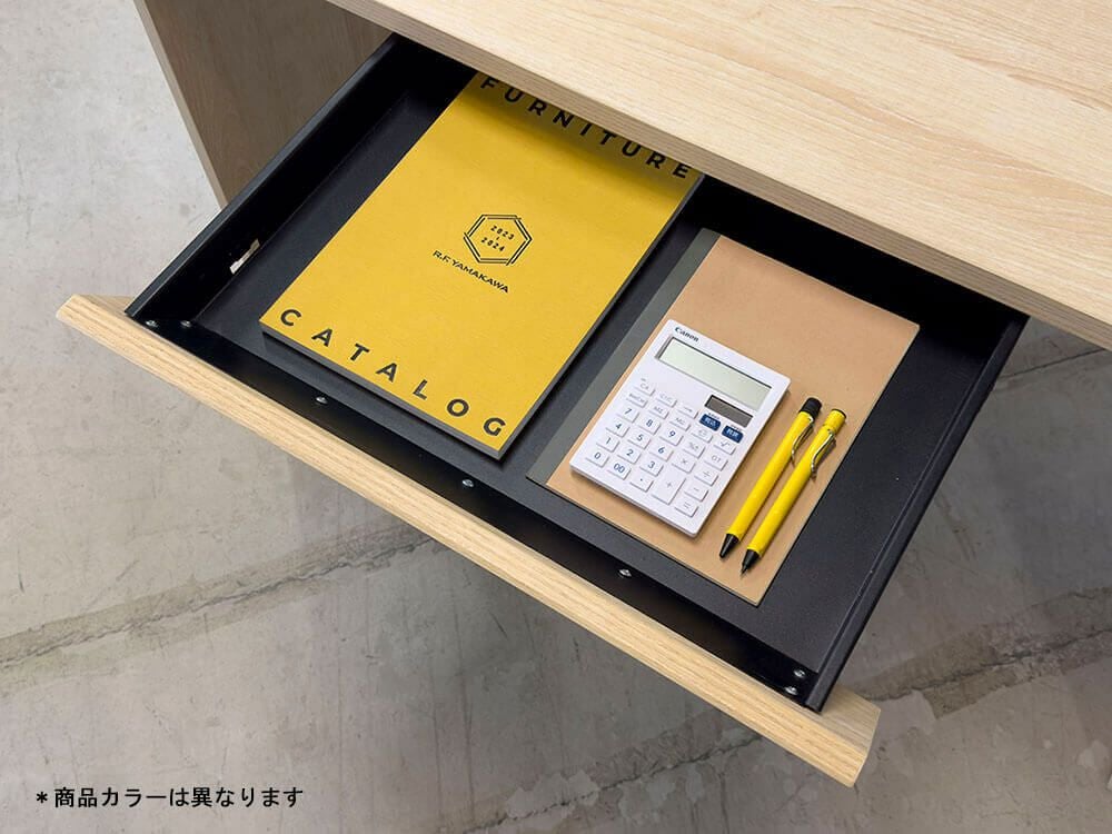 プラン木製デスク W1200×D700 ウォルナット×ブラック脚 引出付き RFPD