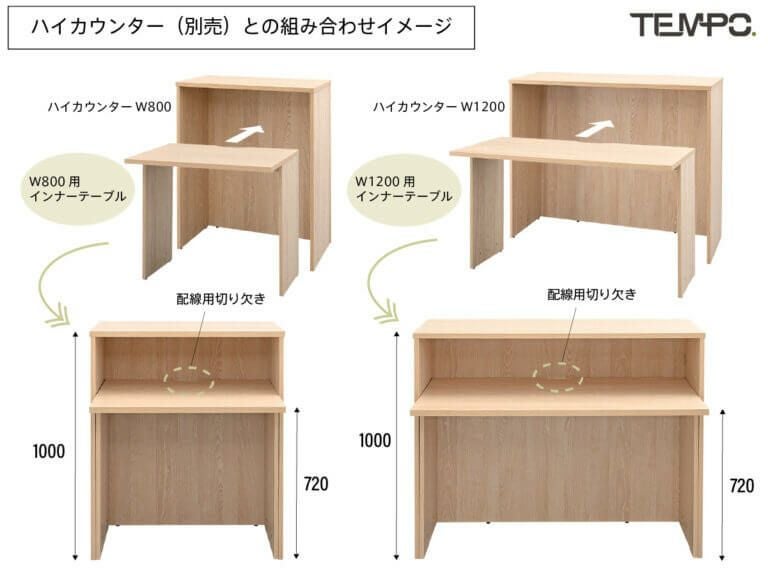 アールエフヤマカワ テンポ ハイカウンターインナーテーブル W1200用 ホワイト RFTHC-INT12WH