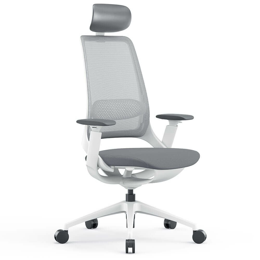 ハグ チェア 可動肘 ランバーヘッドレスト付き ライトグレー ホワイトフレーム RFHUC-001LG-WF-HR