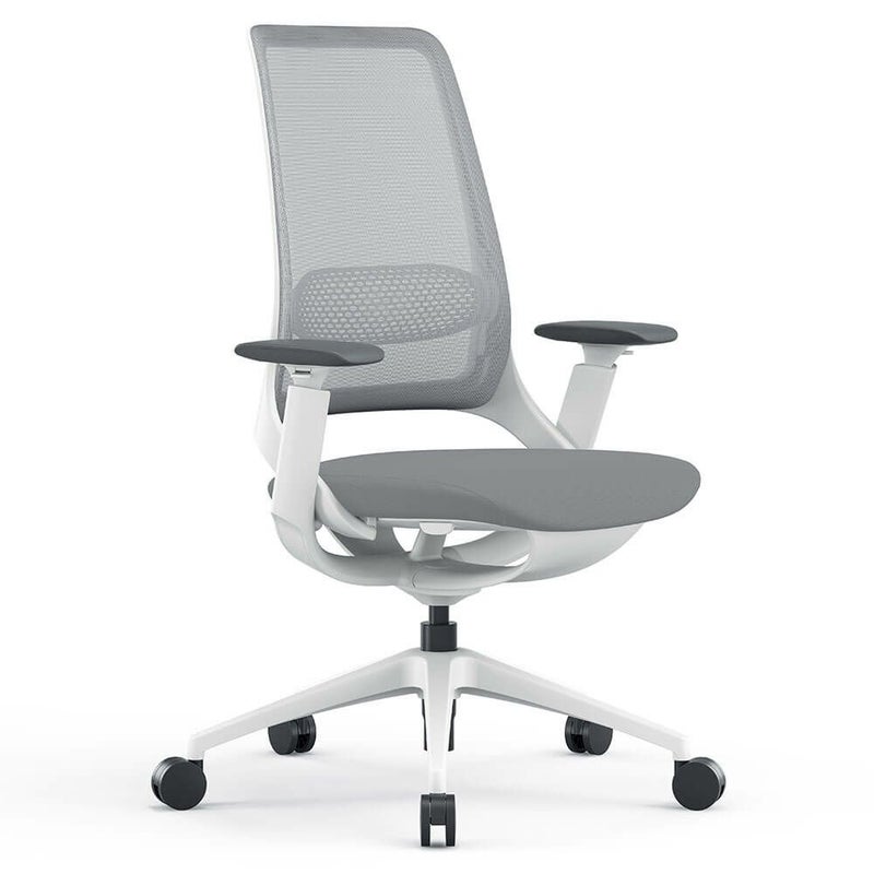 ハグ チェア 可動肘 ランバー付き ライトグレー ホワイトフレーム RFHUC-001LG-WF